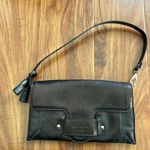 Kate Spade Brown leather Clutch floral interior magnetic closure minor spots fnt